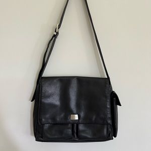 Perlina Black Leather Messenger Bag Purse Crossbody